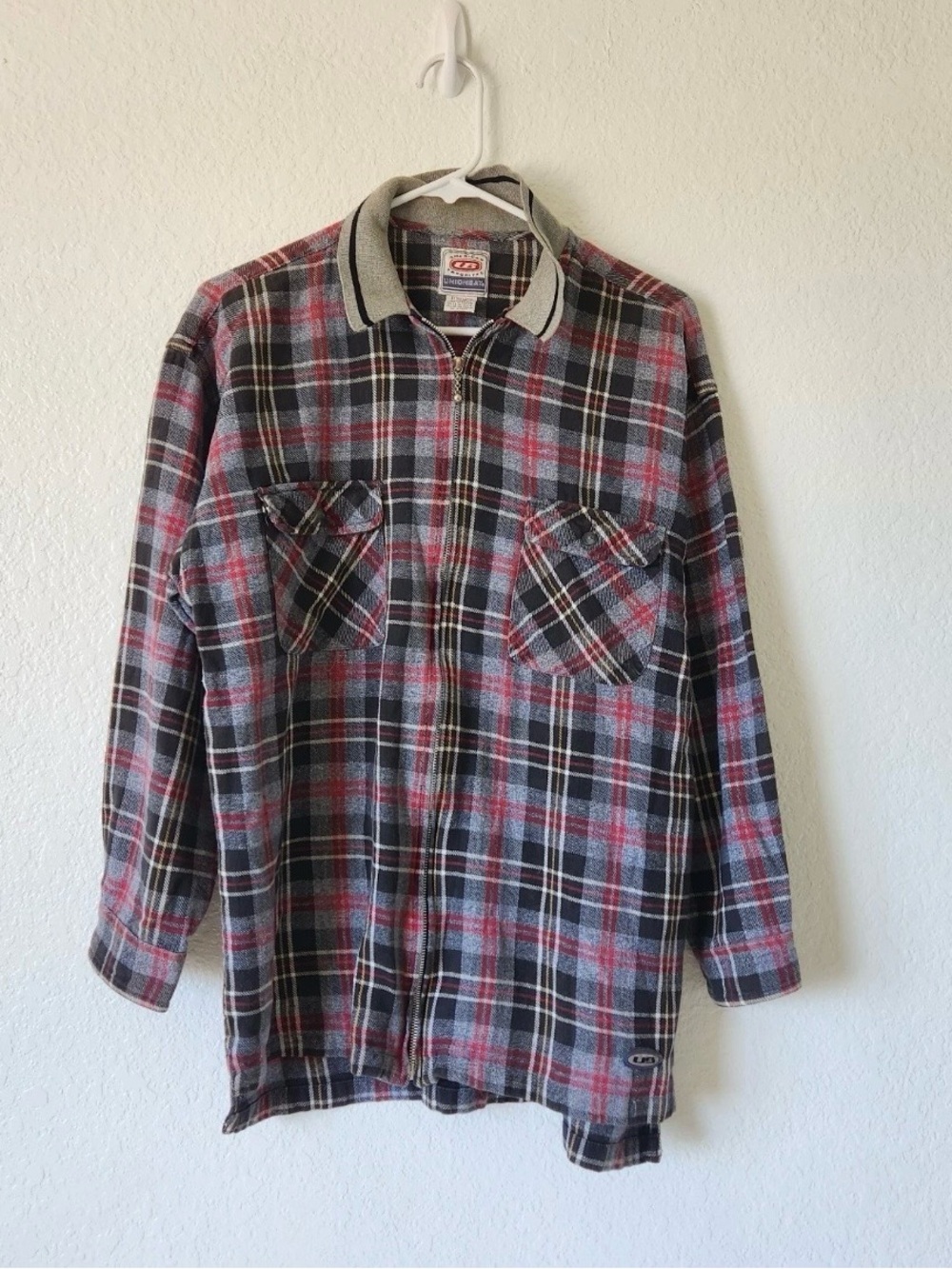 Vintage Unionbay Mens Size 20 Plaid 1/4
Zip Flannel Pullover Shirt Gray collar